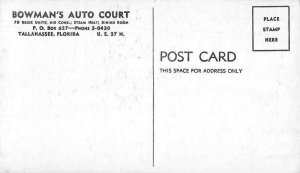 Tallahassee Florida Bowman's Auto Court Vintage Postcard JJ658967