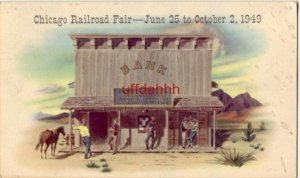 CHICAGO RAILROAD FAIR BANK OF GOLD GULCH  ILLINOIS NAT'L BANK 1949 FDC STAMP