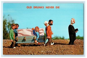 c1960s Old Drunks Never Die Carrying Well-Oiled Crony Funny Humor Comic Postcard