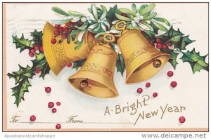 Clapsaddle New Year Gold Bells and Holly 1908