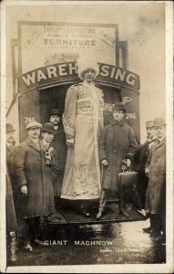 Giant Machnow Circus Freak London Delivery Truck c1905 RARE Real Photo Postcard