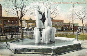 Vintage Postcard City Hall Frozen Fountain Waco TX