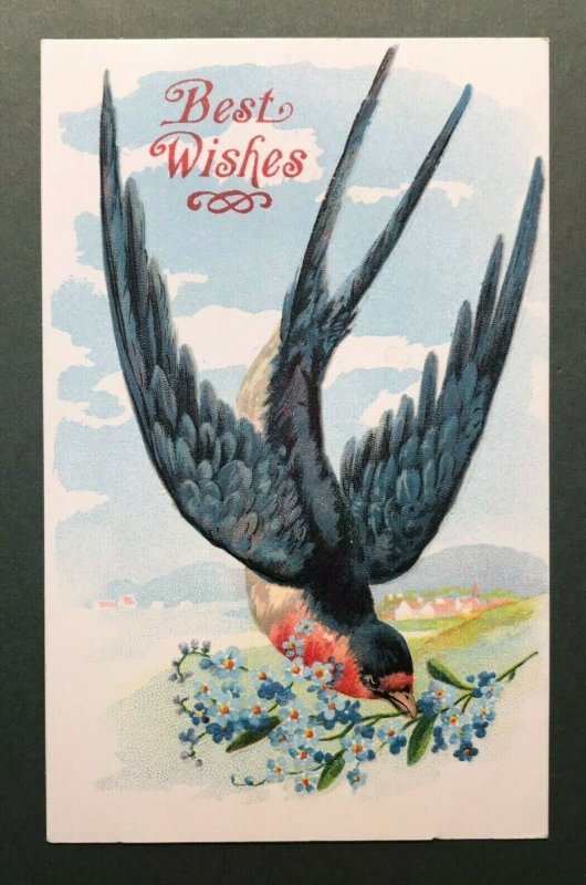 Circa 1907-15 Red Breasted Bird Flying Flower Branch Embossed Postcard Germany 