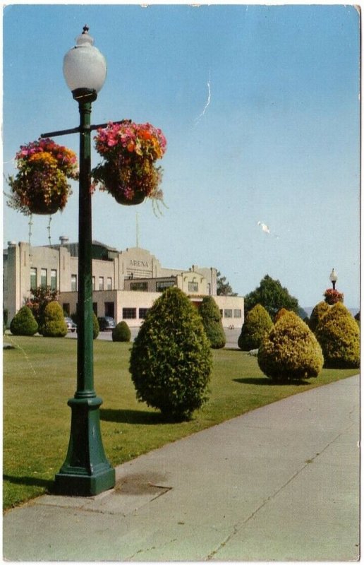 Hanging Flower Baskets, Queen's Park, New Westminster, BC, 1963 Postcard, Slogan