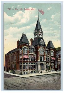 1910 City Hall Building Street View Racine Wisconsin WI Posted Antique Postcard