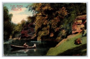 Boating in Globe Park Freeport Illinois IL DB Postcard Y2