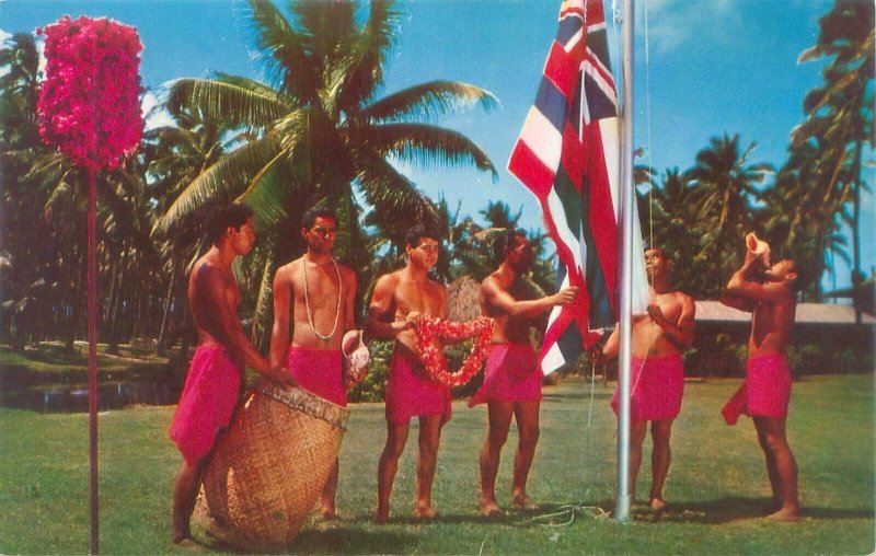 Kauai Hawaii Hawaiian Flag Raising Coco Palms Hotel Chrome Postcard