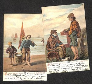 Dutch fishermen unit of 2 postcards 1903 Netherlands Zandvoort types 