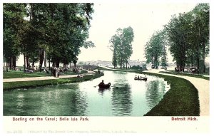 Boating on the Canal Belle Isle Park Detroit Michigan Postcard