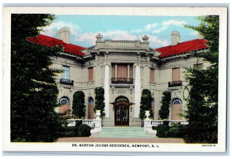 c1940's Dr. Barton Jacobs Residence Scene Newport RI Unposted Vintage Postcard