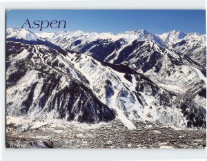 Postcard Aerial view of Aspen and Aspen Mountain Aspen Colorado USA