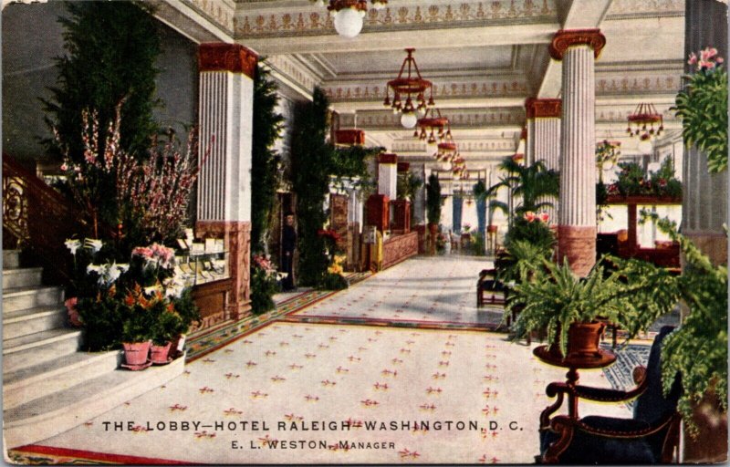Postcard The Lobby of Hotel Raleigh in Washington D.C.