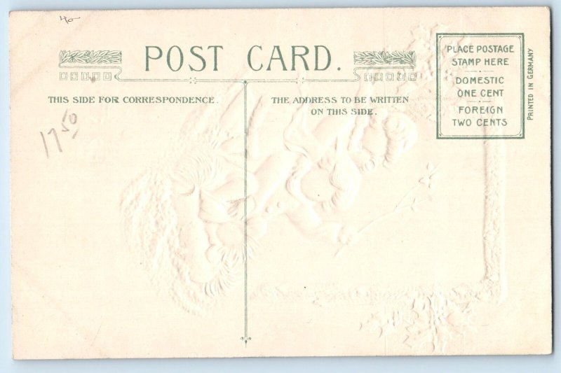 c1910's Christmas Children Sledding Winter Berries John Winsch Signed Postcard