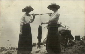 Women Fishing Show Catch Saint Johnsbury VT c1910 Real Photo Postcard