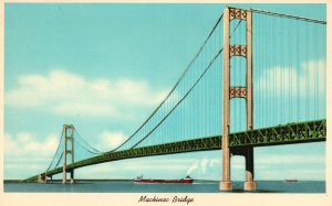 Vintage Postcard 1920's Mackinac Bridge Longest Suspension Bridge Anchorage Mich