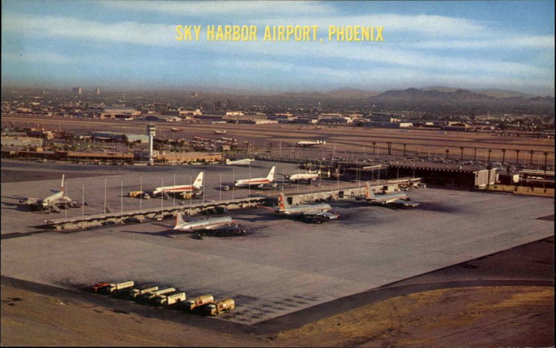 Phoenix AZ Sky Harbor Airport Airliners Airplanes Chrome Vintage Postcard