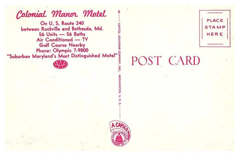 Maryland Bethseda , Colonial Manor Motel