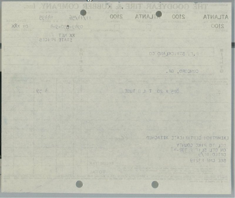 1956 Goodyear Tire & Rubber Company, Inc Piedmont Rd Atlanta GA Invoice 418