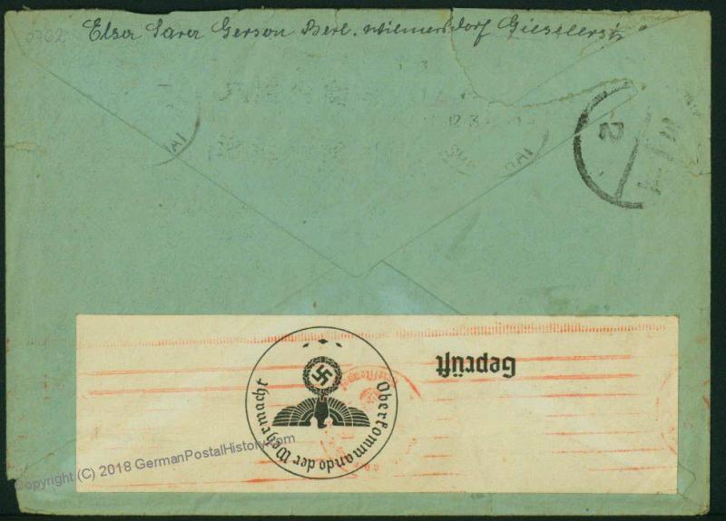 German Censor Sara Cover Jewish Ghetto Shanghai China 44379