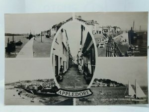Appledore Devon Vintage RP MV Postcard 1950s Market Street Quay Yachts Aerial Vw