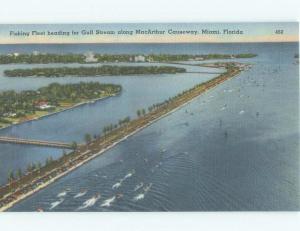 Unused W-Border MACARTHUR CAUSEWAY FISHING FLEET Miami Beach Florida FL E8289