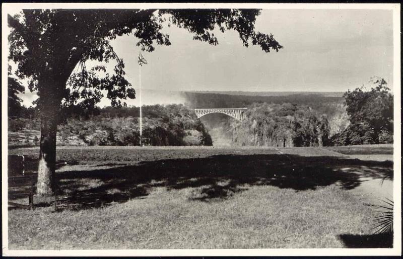 rhodesia, Victoria Falls, View from the Hotel Verandah, Bridge (1930s) RPPC 