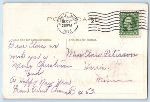 St. Paul MN Postcard Christmas Holly Berries Ringing Bell Windmill Embossed 1913