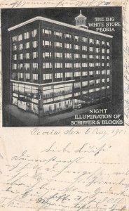 H76/ Peoria  Postcard c1910 Big White Store Schipper Blocks Night  99