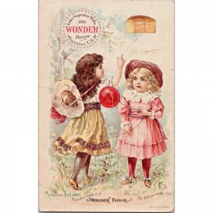 LAKE SUPERIOR MILLS - Wonder Flour - Girls Balloons Bread - Victorian Trade Card