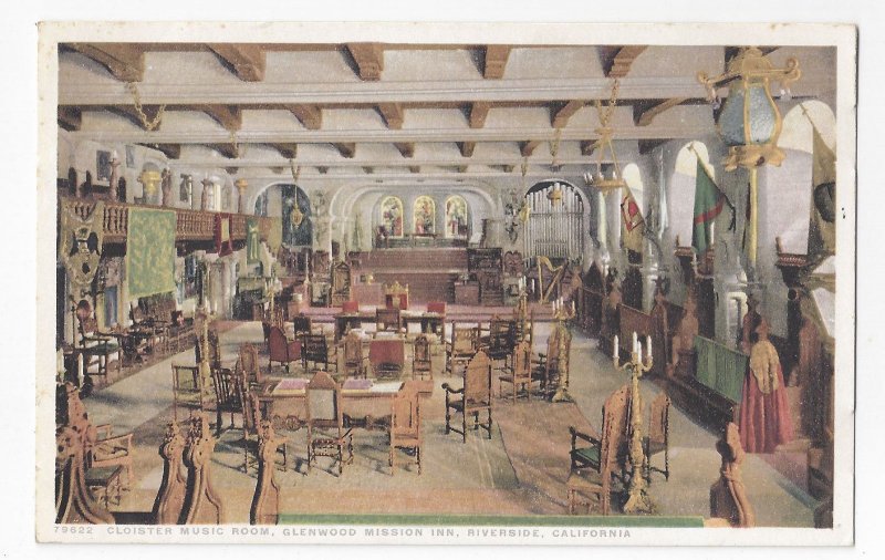 CA Riverside Cloister Music Room Glenwood Mission Vtg Photostint Postcar