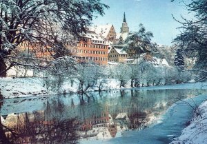 VINTAGE CONTINENTAL SIZE POSTCARD UNIVERSITY CITY OF TUBINGEN GERMANY