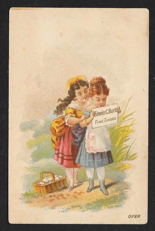 VICTORIAN TRADE CARD Edwin Burt Shoes Two Pretty Ladies c1879