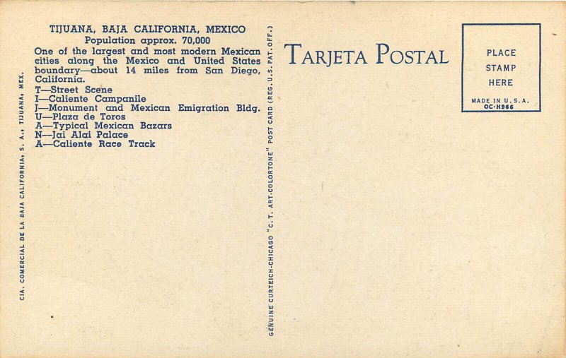 Linen Postcard Large Letter Greetings From Tiajuana In Old Mexico Sombrero