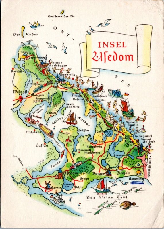 Postcard Germany  - Souvenir Map of Usedom island