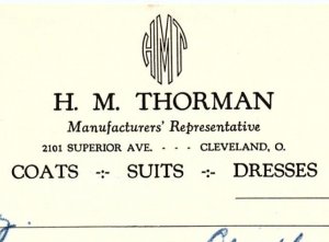 1938 H.M. THORMAN COATS SUITS DRESSES CLEVELAND OHIO BILLHEAD INVOICE Z618