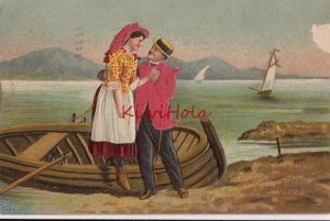 Postcard Beach Scene Man Helping Woman Out of Boat 1907