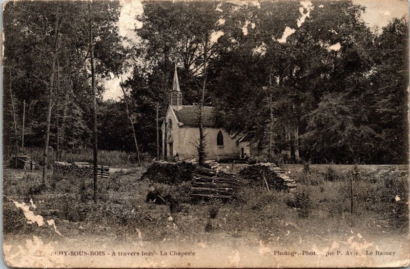 Sous Bois Travels La Chapelle Antique Postcard PM WOB Note DB 5c France 