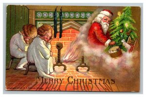 Vintage 1907 Christmas Postcard Santa Claus with Toys Chimney Sleeping Children