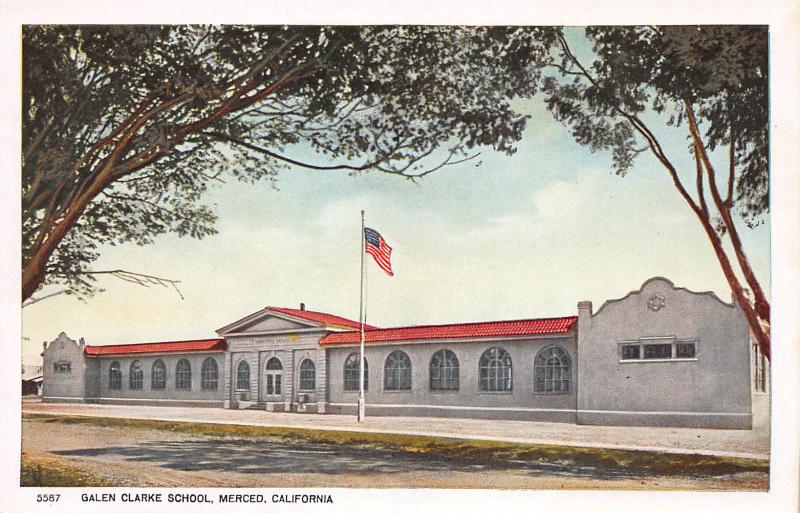 Galen Clarke School, Merced, California, Early Postcard, Unused