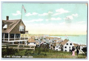 c1910 Winthrop Beach Cottages Houses Flag Couple View Massachusetts MA Postcard