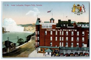 c1910's View Of Hotel Lafayette Building Cars Niagara Falls Canada Postcard