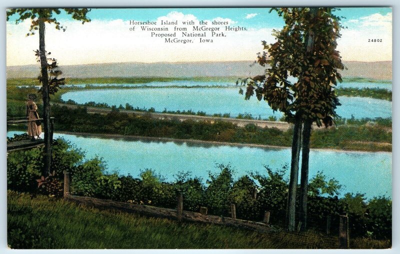 c1930s McGregor, IA Horseshoe Island PC Lovely Lady Lookout Heights Park A274