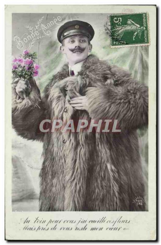 Postcard Old Man Fancy Fur