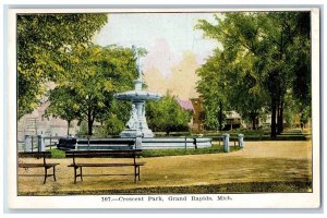 c1920's Carved Fountain Crescent Park Grand Rapids Michigan MI Antique Postcard