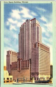 VINTAGE POSTCARD THE CIVIC OPERA BUILDING AT CHICAGO ILLINOIS c. 1940s