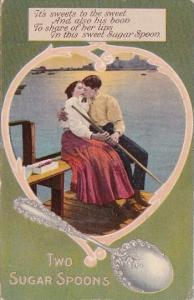 Romantic Couple Kissing Two Sugar Spoons 1910