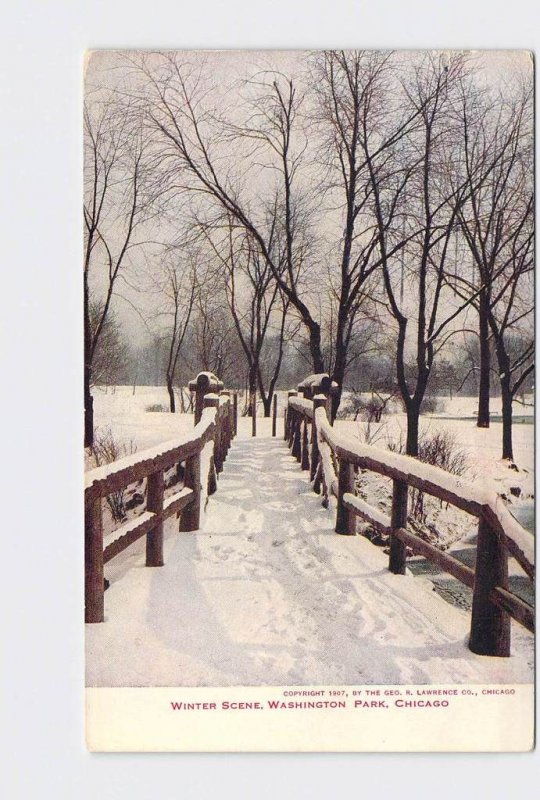 PPC POSTCARD ILLINOIS CHICAGO WASHINGTON PARK WINTER SCENE 1911 POSTMARK