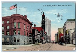 1915 Fort Street Looking East Journal Building View Detroit Michigan MI Postcard 