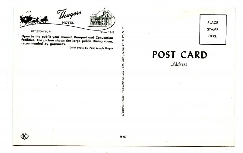 NH - Littleton. Thayer's Hotel Dining Room, 1950's