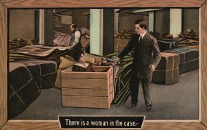 Vintage Postcard 1910's Lovers Couple Woman In The Case Factory Room